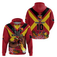 Custom Papua New Guinea Rugby Hoodie Bird of Paradise and Hibiscus Polynesian Pattern Red Color LT03 - Polynesian Pride