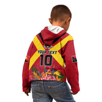 Custom Papua New Guinea Rugby Kid Hoodie Bird of Paradise and Hibiscus Polynesian Pattern Red Color LT03 - Polynesian Pride