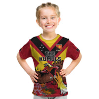Custom Papua New Guinea Rugby Kid T Shirt Bird of Paradise and Hibiscus Polynesian Pattern Red Color LT03 Red - Polynesian Pride