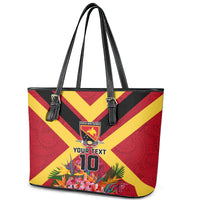 Custom Papua New Guinea Rugby Leather Tote Bag Bird of Paradise and Hibiscus Polynesian Pattern Red Color LT03 - Polynesian Pride