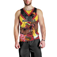 Custom Papua New Guinea Rugby Men Tank Top Bird of Paradise and Hibiscus Polynesian Pattern Red Color LT03 - Polynesian Pride