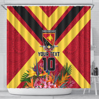 Custom Papua New Guinea Rugby Shower Curtain Bird of Paradise and Hibiscus Polynesian Pattern Red Color LT03 - Polynesian Pride