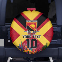 Custom Papua New Guinea Rugby Spare Tire Cover Bird of Paradise and Hibiscus Polynesian Pattern Red Color LT03 - Polynesian Pride