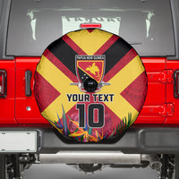 Custom Papua New Guinea Rugby Spare Tire Cover Bird of Paradise and Hibiscus Polynesian Pattern Red Color LT03 - Polynesian Pride