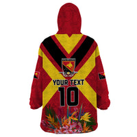 Custom Papua New Guinea Rugby Wearable Blanket Hoodie Bird of Paradise and Hibiscus Polynesian Pattern Red Color LT03 - Polynesian Pride