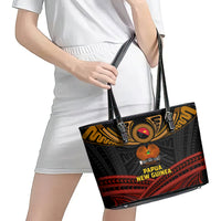 Papua New Guinea Bird-of-Paradise Leather Tote Bag Coat of Arms and Tribal Patterns LT03 - Polynesian Pride