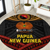 Papua New Guinea Bird-of-Paradise Round Carpet Coat of Arms and Tribal Patterns LT03 Black - Polynesian Pride