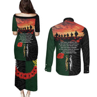 New Zealand and Australia ANZAC Day Couples Matching Puletasi and Long Sleeve Button Shirt Lest We Forget Indigenous and Maori Pattern LT03 - Polynesian Pride
