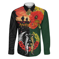 New Zealand and Australia ANZAC Day Family Matching Off Shoulder Maxi Dress and Hawaiian Shirt Lest We Forget Indigenous and Maori Pattern LT03 Dad's Shirt - Long Sleeve Multicolor - Polynesian Pride
