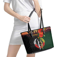 New Zealand and Australia ANZAC Day Leather Tote Bag Lest We Forget Indigenous and Maori Pattern