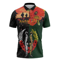 New Zealand and Australia ANZAC Day Zipper Polo Shirt Lest We Forget Indigenous and Maori Pattern LT03 Multicolor - Polynesian Pride