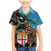 Fiji and Australia Family Matching Mermaid Dress and Hawaiian Shirt Fijian and Aboriginal mix Culture LT03 Son's Shirt Blue - Polynesian Pride