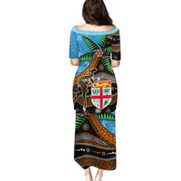 Fiji and Australia Family Matching Puletasi and Hawaiian Shirt Fijian and Aboriginal mix Culture LT03 - Polynesian Pride