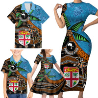 Fiji and Australia Family Matching Short Sleeve Bodycon Dress and Hawaiian Shirt Fijian and Aboriginal mix Culture LT03 - Polynesian Pride