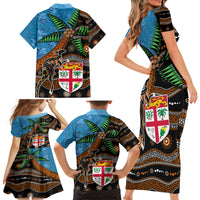Fiji and Australia Family Matching Short Sleeve Bodycon Dress and Hawaiian Shirt Fijian and Aboriginal mix Culture LT03 - Polynesian Pride
