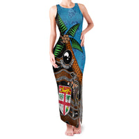 Fiji and Australia Family Matching Tank Maxi Dress and Hawaiian Shirt Fijian and Aboriginal mix Culture LT03 Mom's Dress Blue - Polynesian Pride