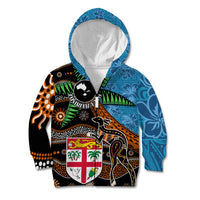 Fiji and Australia Kid Hoodie Fijian and Aboriginal mix Culture LT03 Zip Hoodie Blue - Polynesian Pride