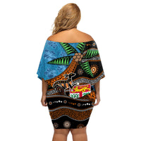 Fiji and Australia Off Shoulder Short Dress Fijian and Aboriginal mix Culture LT03 - Polynesian Pride