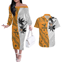 Custom Fiji and Australia Rugby Couples Matching Off The Shoulder Long Sleeve Dress and Hawaiian Shirt Tapa Mix Aboriginal Pattern Half Style LT03 White - Polynesian Pride