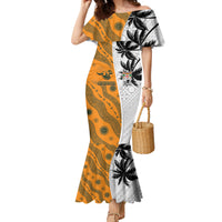 Custom Fiji and Australia Rugby Family Matching Mermaid Dress and Hawaiian Shirt Tapa Mix Aboriginal Pattern Half Style LT03 Mom's Dress White - Polynesian Pride