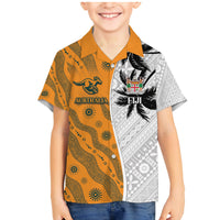Custom Fiji and Australia Rugby Family Matching Mermaid Dress and Hawaiian Shirt Tapa Mix Aboriginal Pattern Half Style LT03 Son's Shirt White - Polynesian Pride