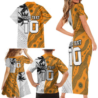 Custom Fiji and Australia Rugby Family Matching Short Sleeve Bodycon Dress and Hawaiian Shirt Tapa Mix Aboriginal Pattern Half Style LT03 - Polynesian Pride