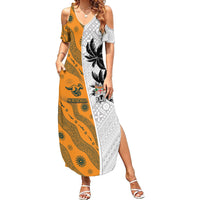 Custom Fiji and Australia Rugby Family Matching Summer Maxi Dress and Hawaiian Shirt Tapa Mix Aboriginal Pattern Half Style LT03 Mom's Dress White - Polynesian Pride