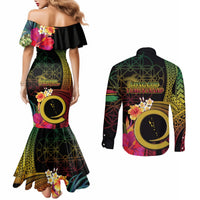 Vanuatu Independence Day Couples Matching Mermaid Dress and Long Sleeve Button Shirt Sand Drawing Melanesian Vibes