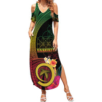 Vanuatu Independence Day Family Matching Summer Maxi Dress and Hawaiian Shirt Sand Drawing Melanesian Vibes LT03 Mom's Dress Black - Polynesian Pride