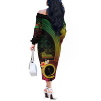 Vanuatu Independence Day Off The Shoulder Long Sleeve Dress Sand Drawing Melanesian Vibes