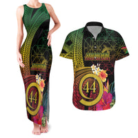 Vanuatu Selebretem 44th Indipendens Dei Couples Matching Tank Maxi Dress and Hawaiian Shirt Sand Drawing Melanesian Vibes LT03 Black - Polynesian Pride