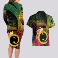 Vanuatu Shefa Day Couples Matching Long Sleeve Bodycon Dress and Hawaiian Shirt Sand Drawing Melanesian LT03 - Polynesian Pride