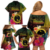 Vanuatu Shefa Day Family Matching Off Shoulder Short Dress and Hawaiian Shirt Sand Drawing Melanesian LT03 - Polynesian Pride