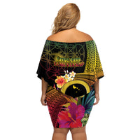 Vanuatu Shefa Day Family Matching Off Shoulder Short Dress and Hawaiian Shirt Sand Drawing Melanesian LT03 - Polynesian Pride