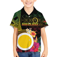 Vanuatu Shefa Day Family Matching Off Shoulder Short Dress and Hawaiian Shirt Sand Drawing Melanesian LT03 Son's Shirt Black - Polynesian Pride