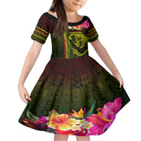 Hawaiian Reggae Music Family Matching Off Shoulder Maxi Dress and Hawaiian Shirt Jamaica Singer Tribal Polynesian and Hibiscus LT03 Daughter's Dress Black - Polynesian Pride