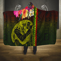 Hawaiian Reggae Music Hooded Blanket Jamaica Singer Tribal Polynesian and Hibiscus LT03 One Size Black - Polynesian Pride