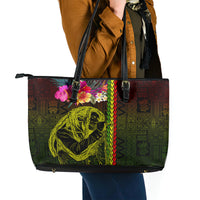 Hawaiian Reggae Music Leather Tote Bag Jamaica Singer Tribal Polynesian and Hibiscus LT03 - Polynesian Pride