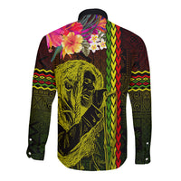 Hawaiian Reggae Music Long Sleeve Button Shirt Jamaica Singer Tribal Polynesian and Hibiscus LT03 - Polynesian Pride