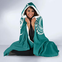 Aloha Polynesian Plumeria Flower Hooded Blanket Teal Color