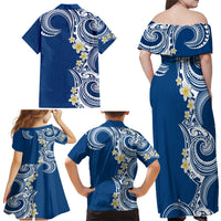 Aloha Polynesian Plumeria Flower Family Matching Off Shoulder Maxi Dress and Hawaiian Shirt Blue Color LT03 - Polynesian Pride