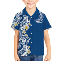 Aloha Polynesian Plumeria Flower Family Matching Puletasi and Hawaiian Shirt Blue Color LT03 Son's Shirt Blue - Polynesian Pride