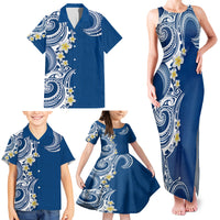 Aloha Polynesian Plumeria Flower Family Matching Tank Maxi Dress and Hawaiian Shirt Blue Color LT03 - Polynesian Pride