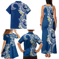 Aloha Polynesian Plumeria Flower Family Matching Tank Maxi Dress and Hawaiian Shirt Blue Color LT03 - Polynesian Pride