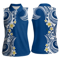 Aloha Polynesian Plumeria Flower Women Sleeveless Polo Shirt Blue Color LT03 - Polynesian Pride