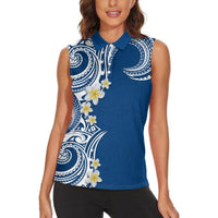Aloha Polynesian Plumeria Flower Women Sleeveless Polo Shirt Blue Color LT03 - Polynesian Pride
