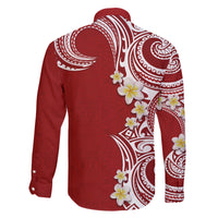 Aloha Polynesian Plumeria Flower Family Matching Mermaid Dress and Hawaiian Shirt Red Color