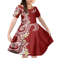 Aloha Polynesian Plumeria Flower Family Matching Off Shoulder Maxi Dress and Hawaiian Shirt Red Color LT03 Daughter's Dress Red - Polynesian Pride