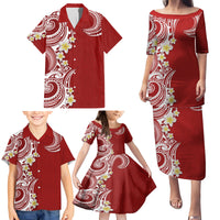 Aloha Polynesian Plumeria Flower Family Matching Puletasi and Hawaiian Shirt Red Color LT03 - Polynesian Pride