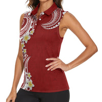 Aloha Polynesian Plumeria Flower Women Sleeveless Polo Shirt Red Color LT03 - Polynesian Pride